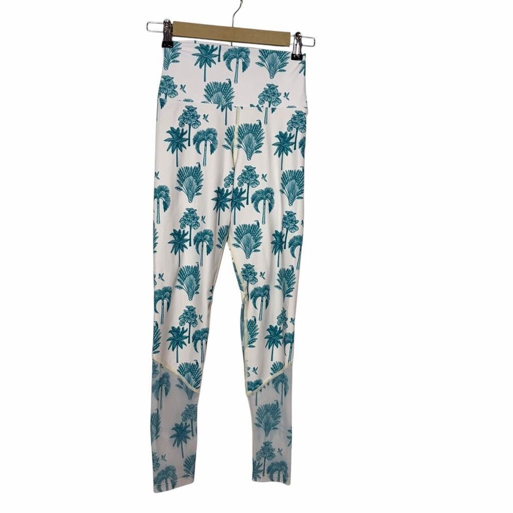 Beach Riot Sport Leggings leaves Small White Teal Palm Tree Mesh High Waist